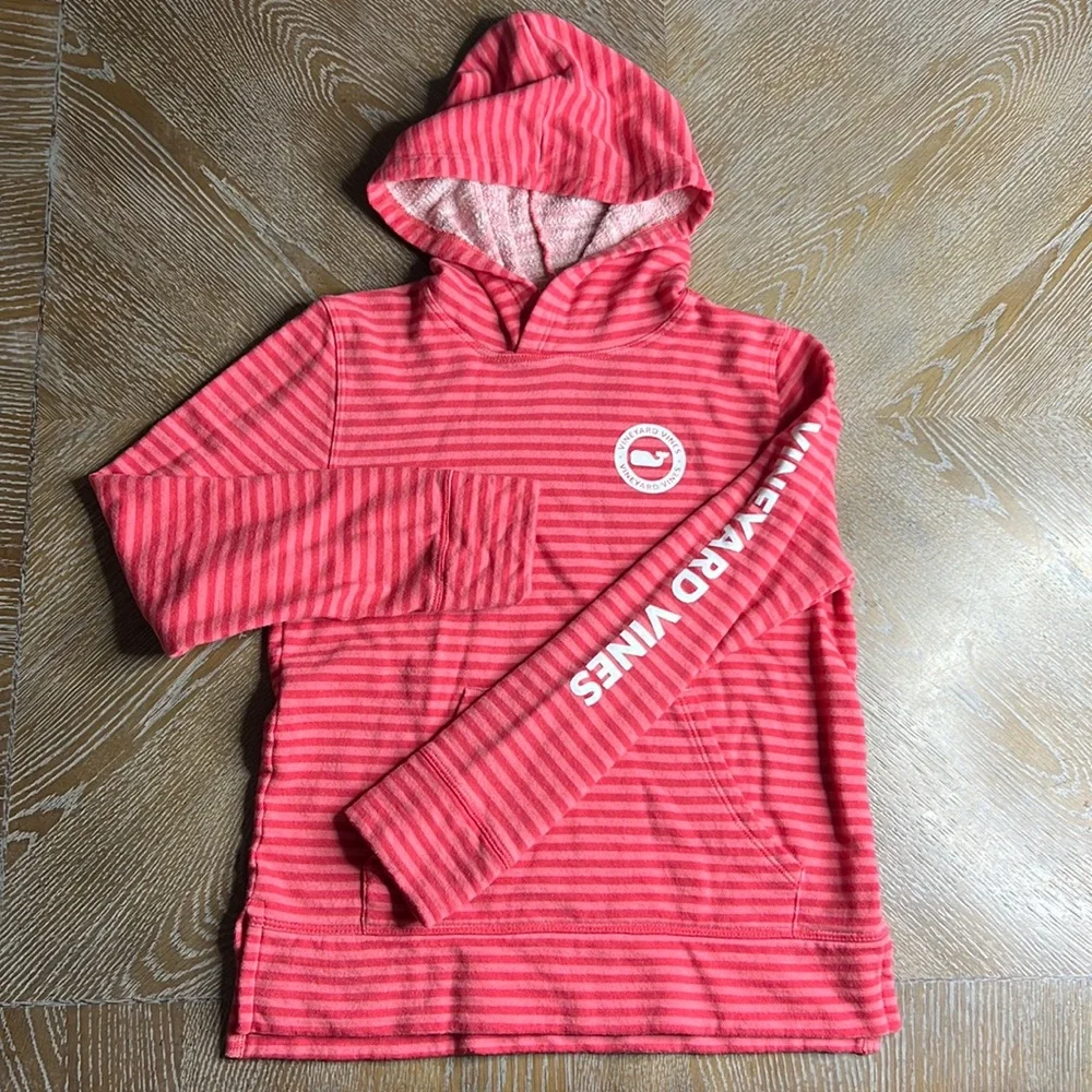 VINEYARD VINES Pink Stripe Hoodie Sweatshirt M (10-12)